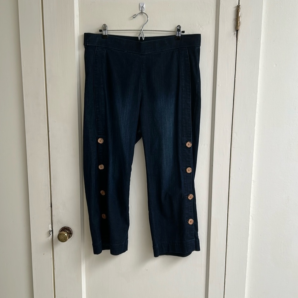 Soft Surroundings Denim Pants Wide Leg Crop Pull On Jeans Large 14-16 Summer